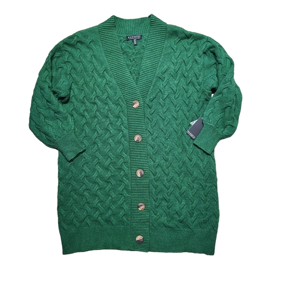 Eloquii Novelty Stitch Cardigan Sweater Dress Green - Picture 2 of 5